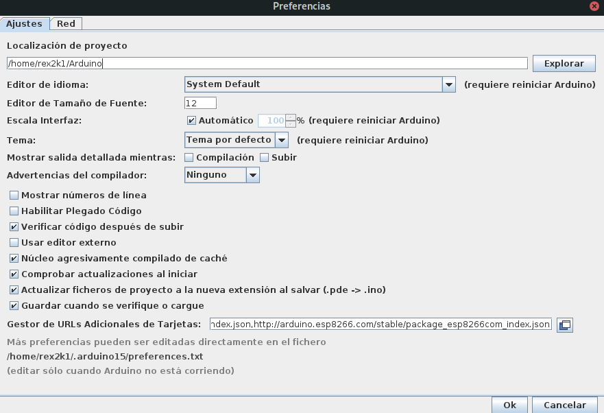 Arduino IDE con las URL de las placas de expressif